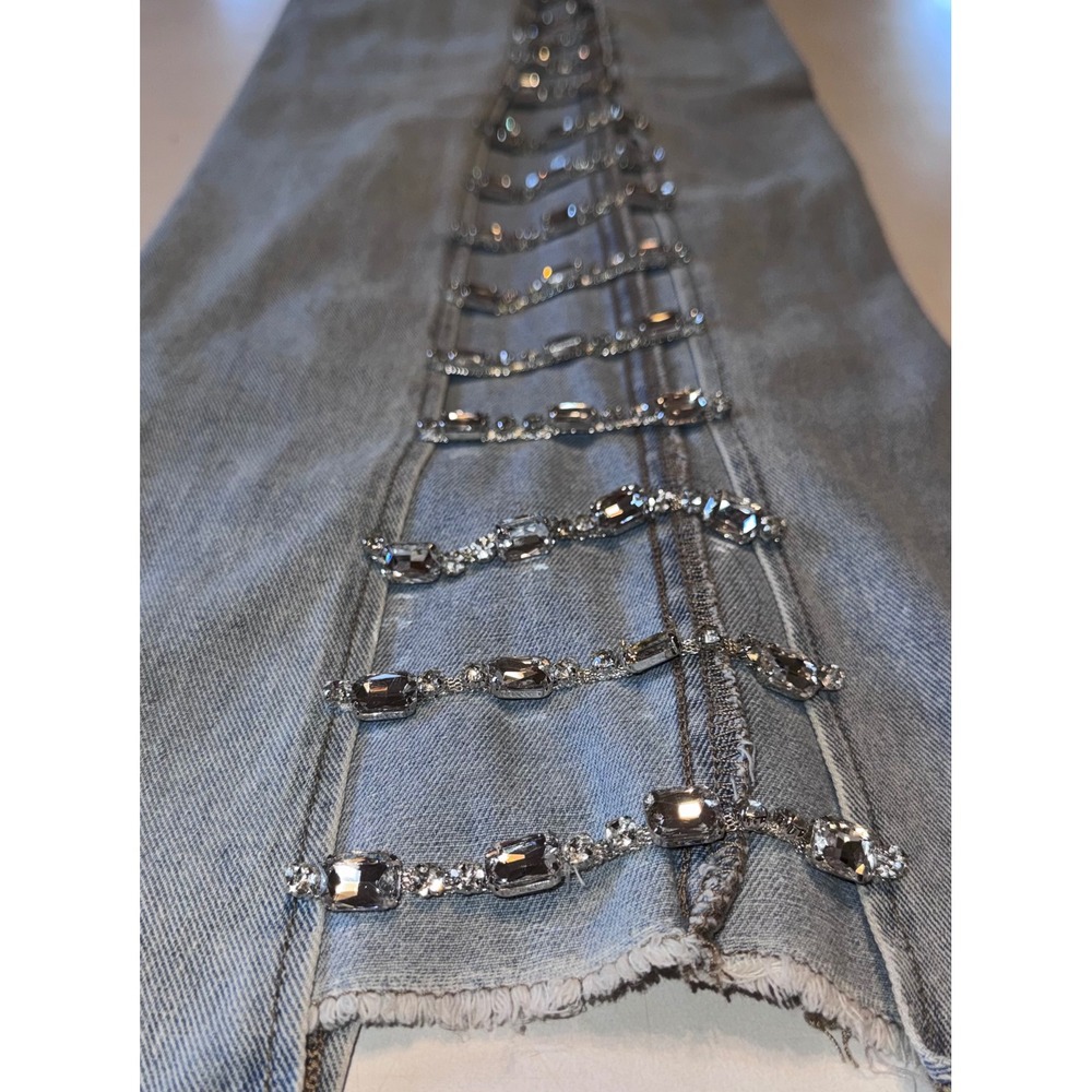 Haute Sexy Rhinestone BLING Cutout Wide Leg Festival Concert Party Jeans Size M